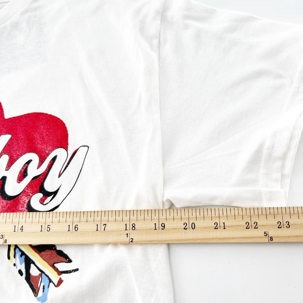Playboy Heart Raw-Cut Hem Crop White T-shirt Top Size M NWT - Picture 5 of 7